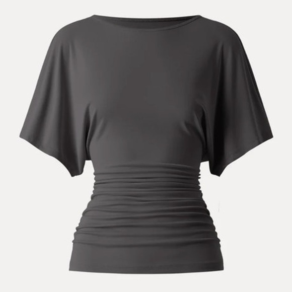 OGL Tops - OGL Top Size M NEW Sandwashed Effortless Boatneck Batwing Sleeve Ruched Gray